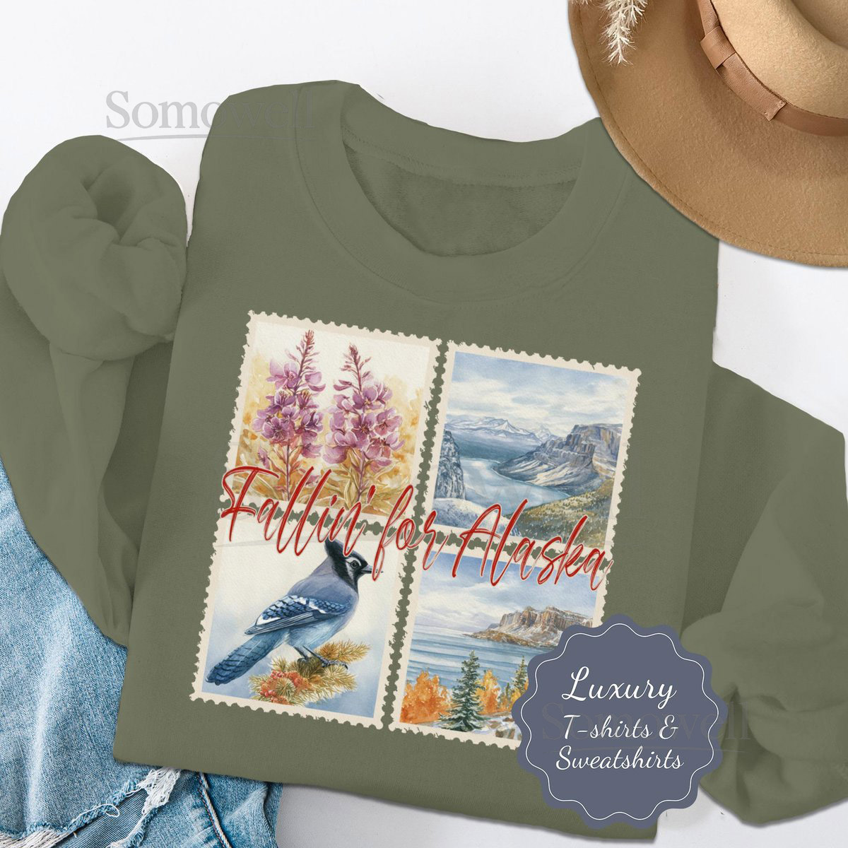 Falling For Alaska Comfort Colors Tee Blue Jay Landscape Art_387