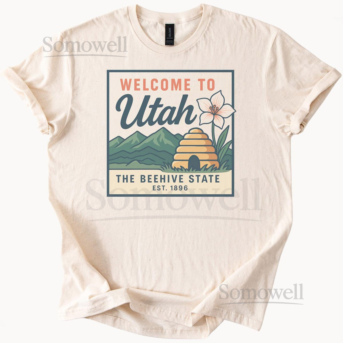 Utah Beehive State Graphic Tee Welcome to Utah T Shirt Mountain Scene Wildflower Short Sleeve Shirt Utah State Flower Beehive Design_597