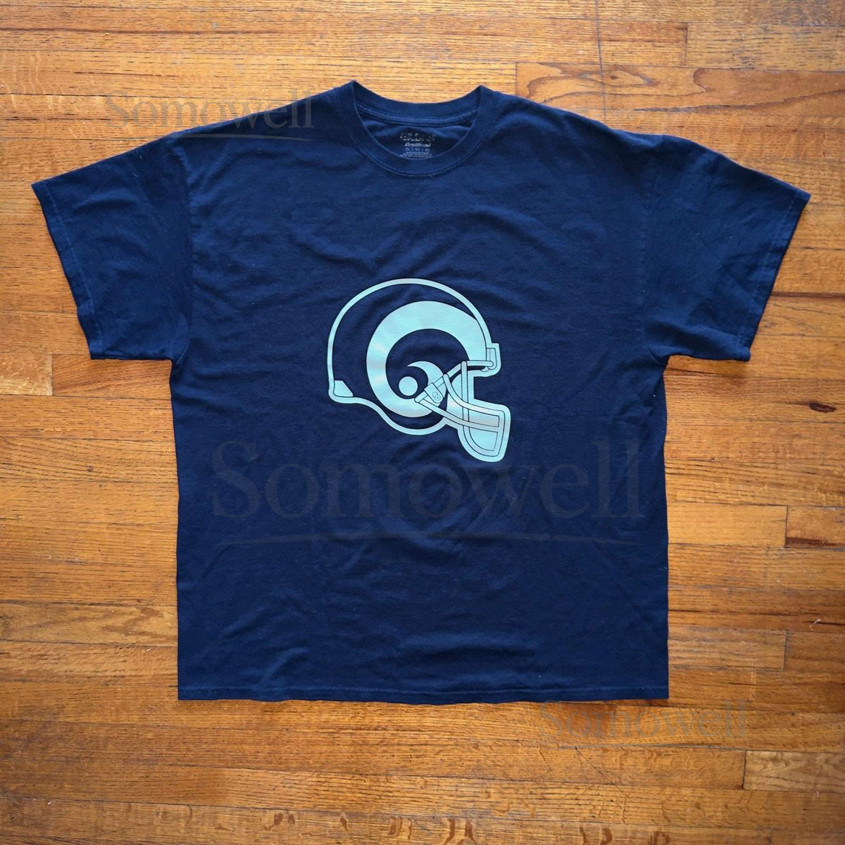 Men's Navy Blue Rams Football Helmet Graphic Print T-Shirt XL_620
