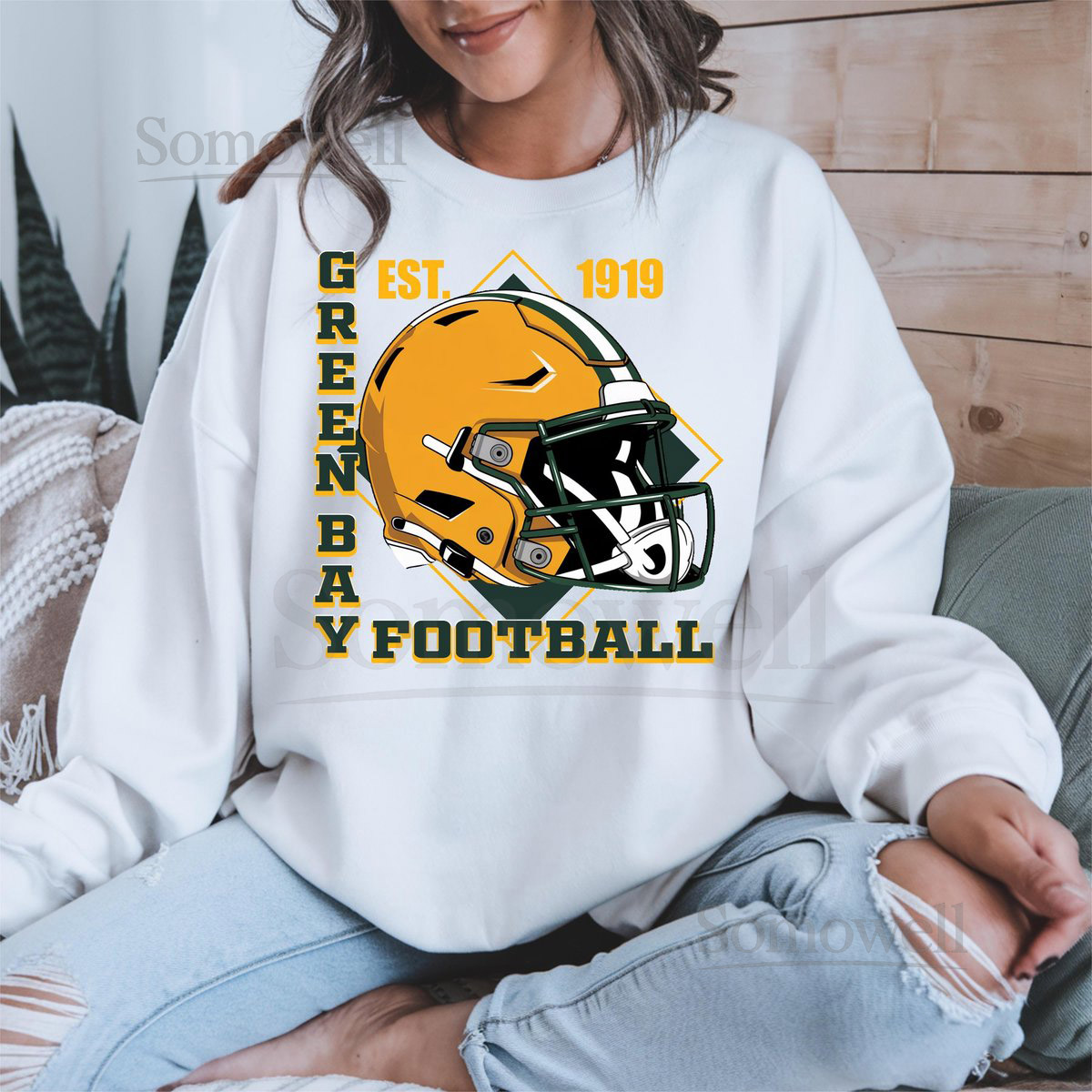 Green Bay Packers T-Shirt Sweatshirt Est 1919 Football Helmet Vintage Design Comfort Colors Wisconsin Football Packers Gift Idea_486