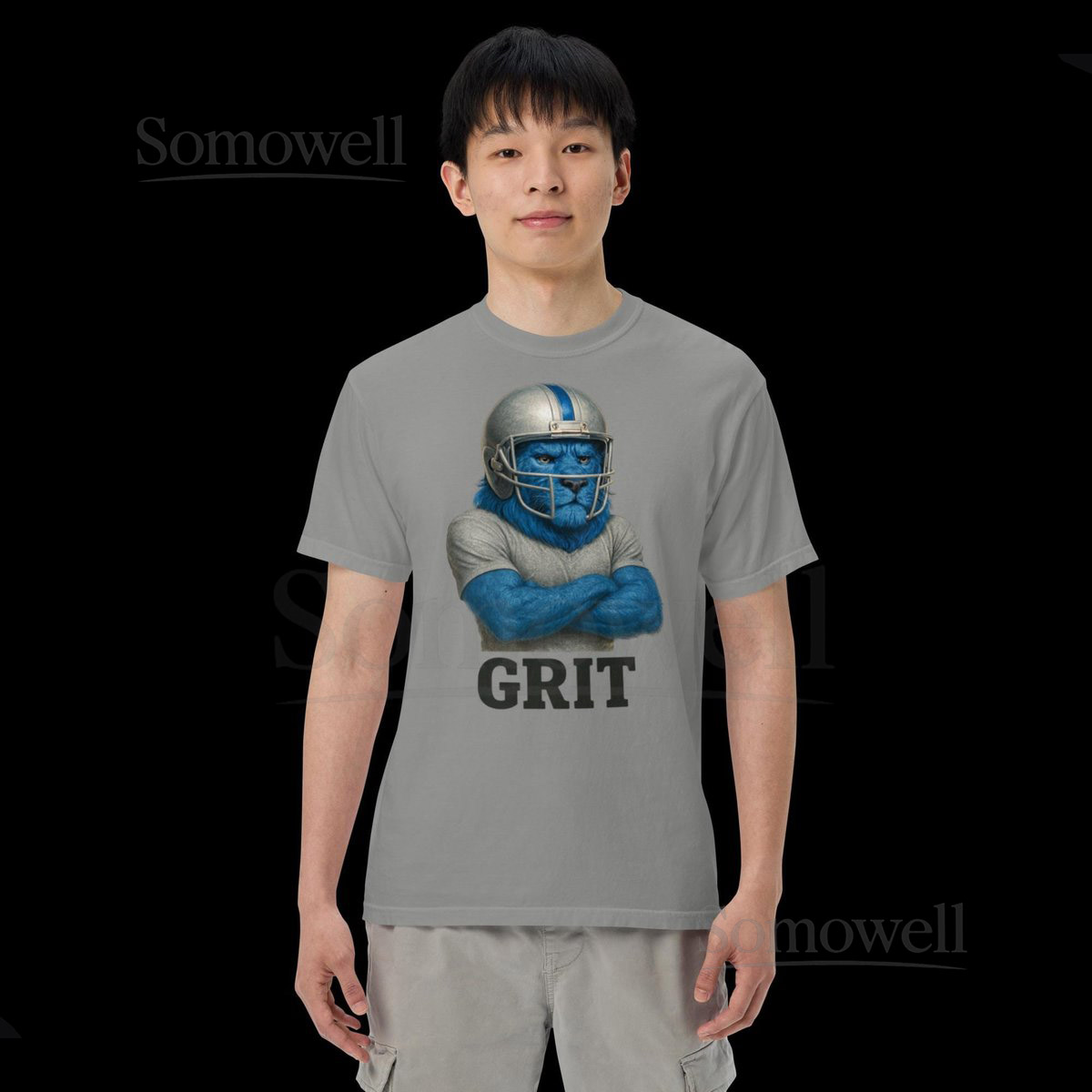 Blue Lion Football Grit T-Shirt Detroit Pride 313 Inspired Sports Tee Unisex garment-dyed heavyweight t-shirt_37