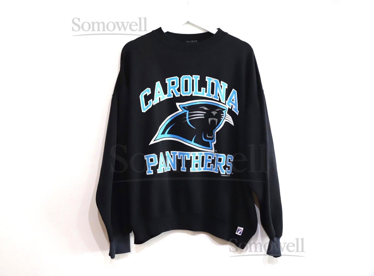 vintage CAROLINA PANTHERS mlb vintage NFL black and teal slouchy football 1993 raglan sweatshirt -- size X.L. -- Free Shipping U.S.A_1040