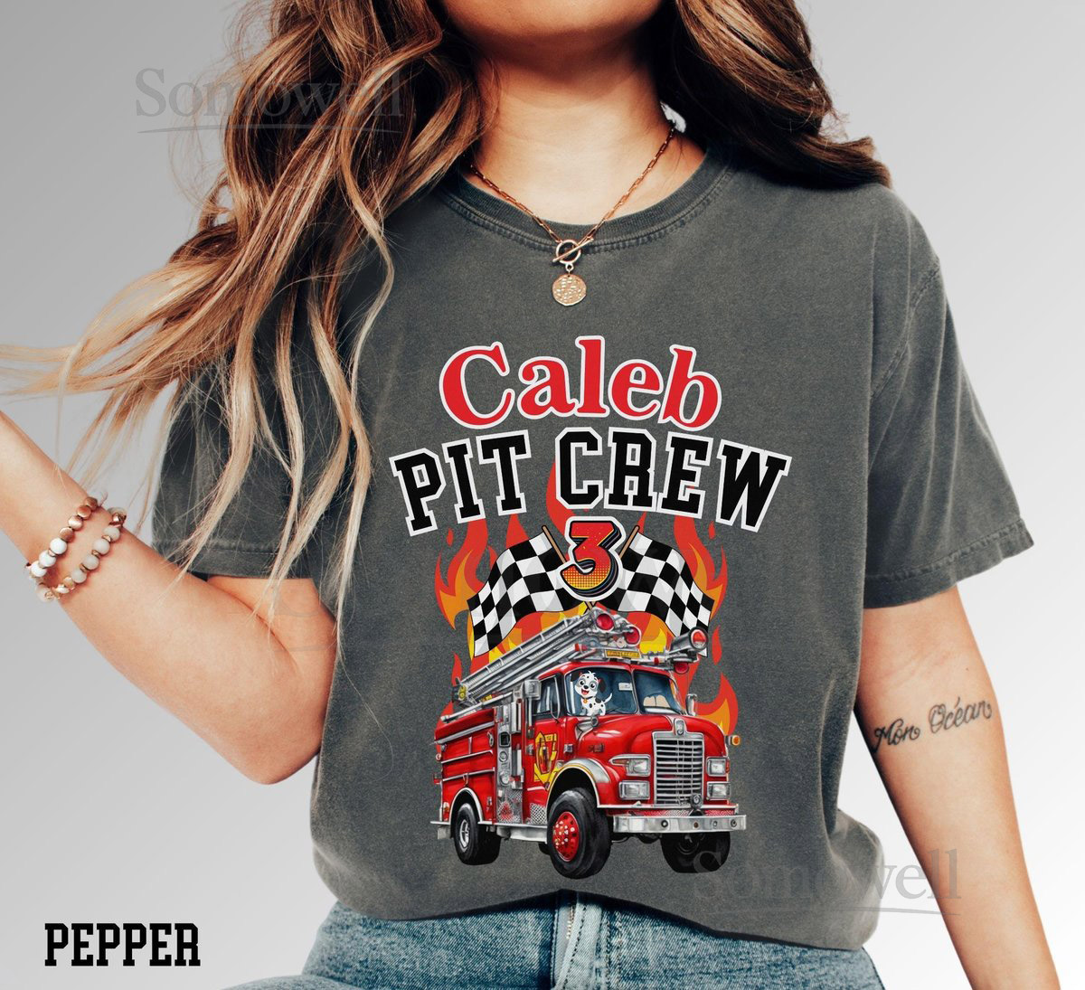 Firetruck Birthday Comfort Colors T-Shirt Custom Name Pit Crew Family_160