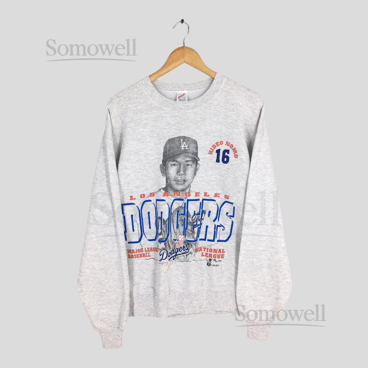 Vintage 90s Los Angeles Dodgers MLB Gray Sweatshirt Large Dodgers Hideo Nomo Crewneck LA Dodgers Baseball Team Jumper Dodgers Sweater Size L_1037