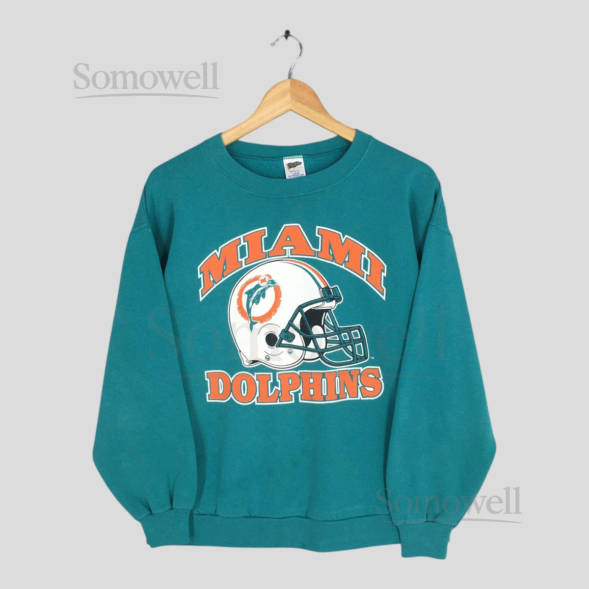 Vintage 90s Miami Dolphins NFL Green Sweatshirt Large Miami Dolphins Football Printed Crewneck Miami Dolphins Football Team Sweater Size L_619