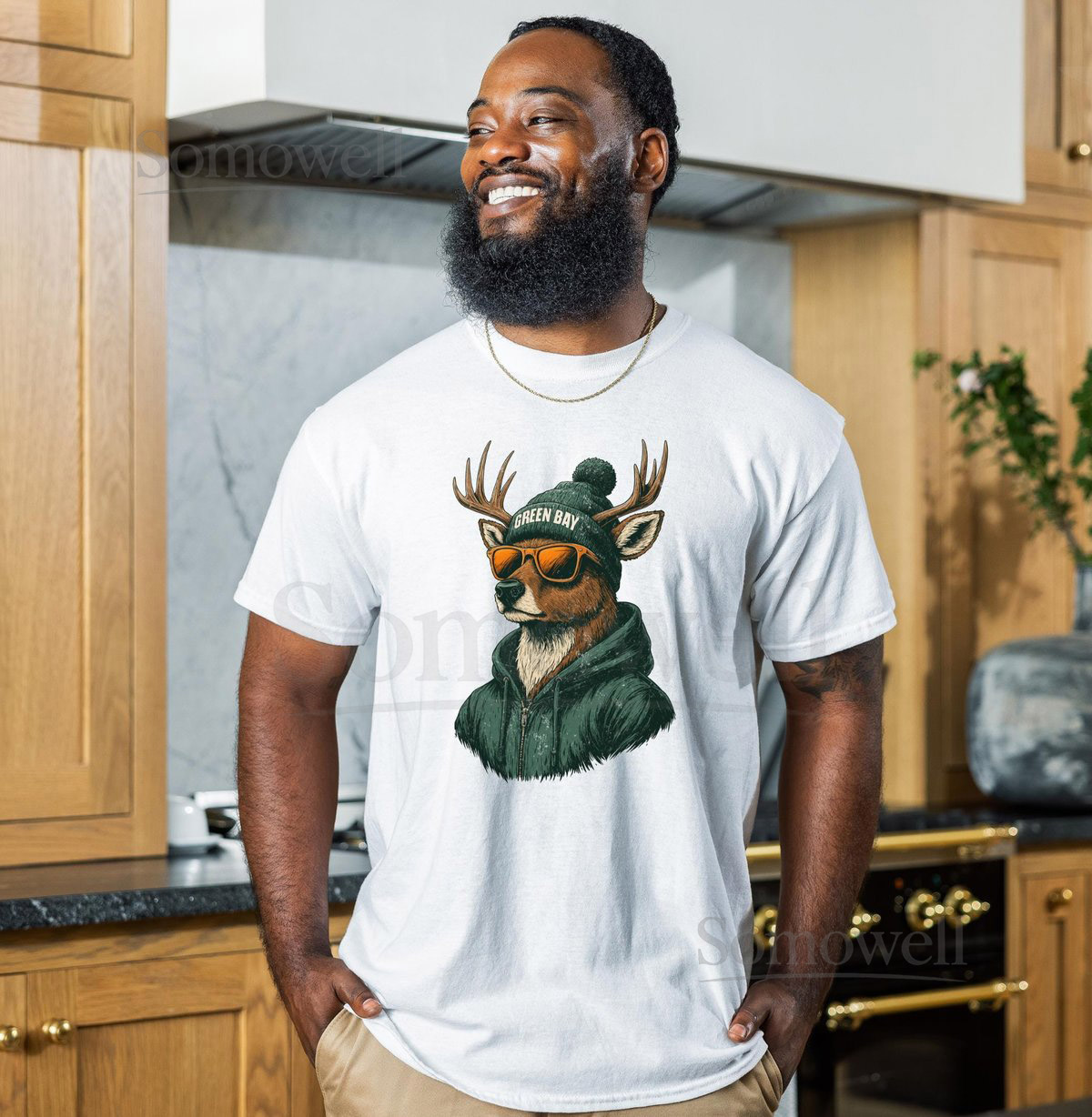 Green Bay Fan Cool Deer Graphic Unisex Softstyle T-Shirt_368