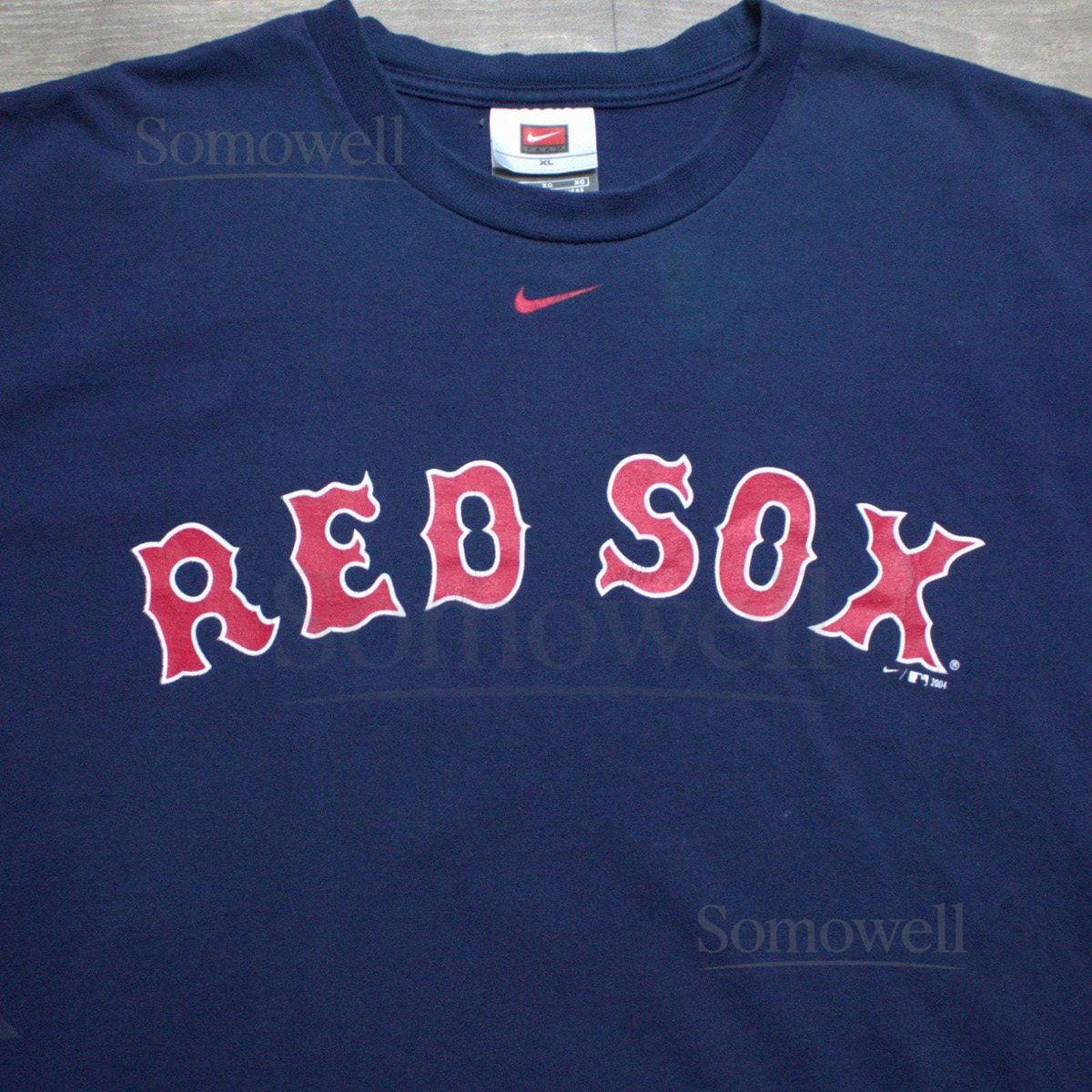 Nike Team Boston Red Sox Mens XL T-Shirt Center Swoosh Y2K Navy Blue Vtg 2004_483
