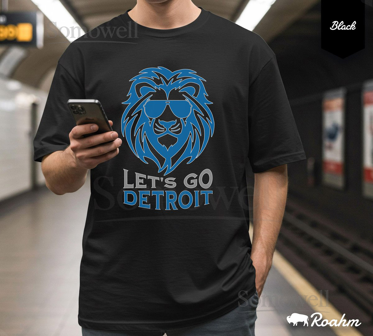 Detroit Lion Head T-Shirt Fan Gear Tee - Let's Go Detroit_184