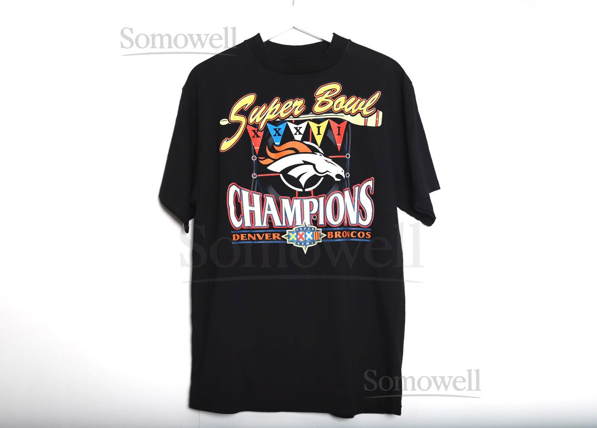 vintage DENVER BRONCOS nfl football SUPER Bowl black short sleeve vintage t-shirt Super Bowl 32 1998 football shirt - Free Shipping U.S.A_585