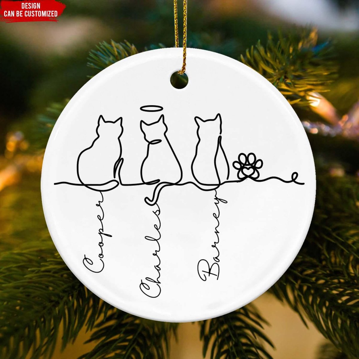 Cute Cats Line Art - Personalized Cute Cats Christmas Ornament Minimalist Cat Ornament Present For Cat Lover Christmas Tree Decor