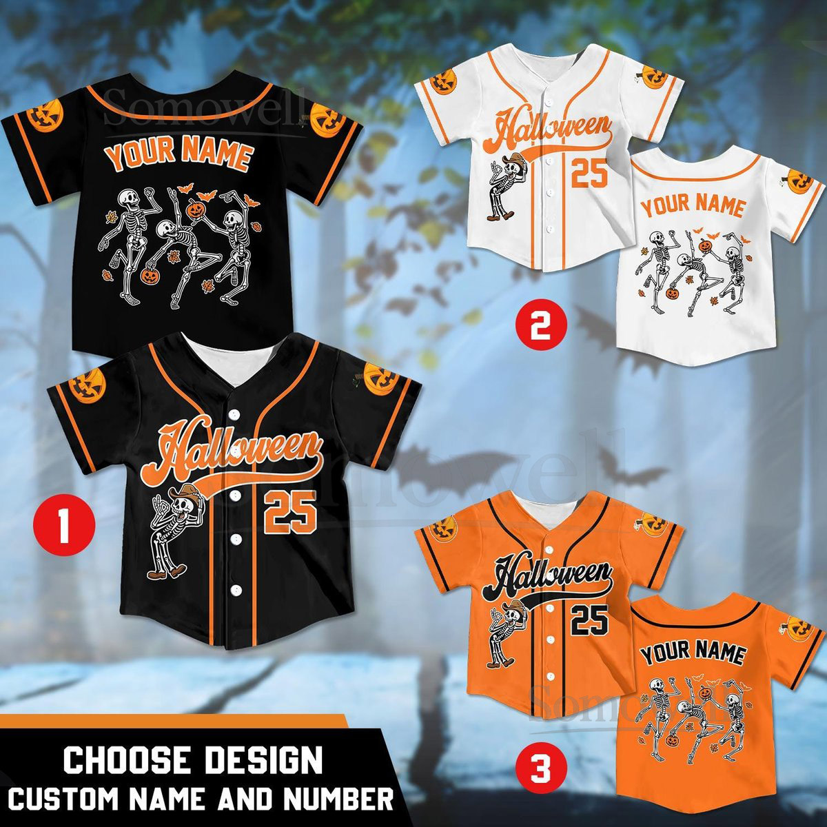 Personalized Halloween Skeleton Baseball Jersey Shirt Custom Name Number Jersey Funny Spooky Team Uniform for Kids Youth Adults_175