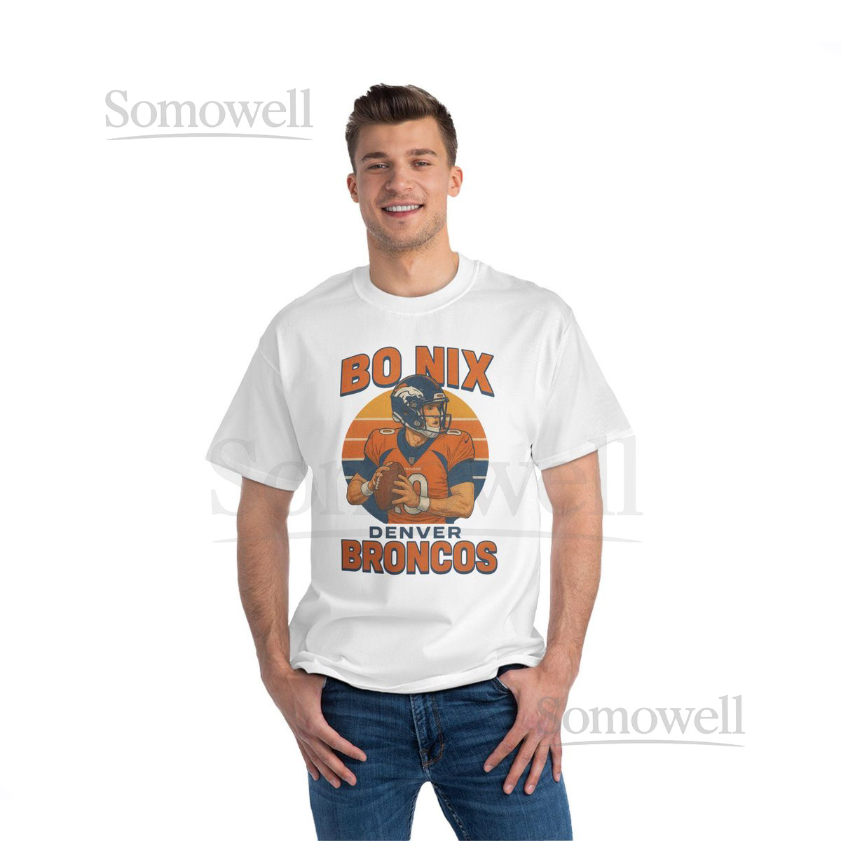 Vintage Sports Tee Bo Nix Denver Broncos T-Shirt Game Day Shirt Football Fan Gear Retro Team Apparel Casual Outfit_602