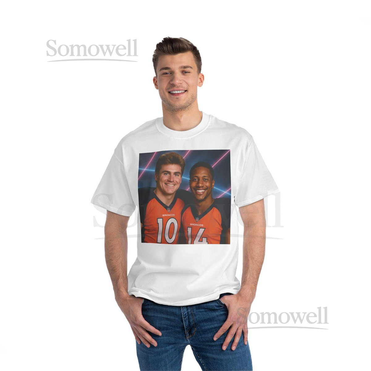 Retro Football Fan T-Shirt Vintage Broncos Courtland Sutton and Bo Nix 80s Photos Denver_443