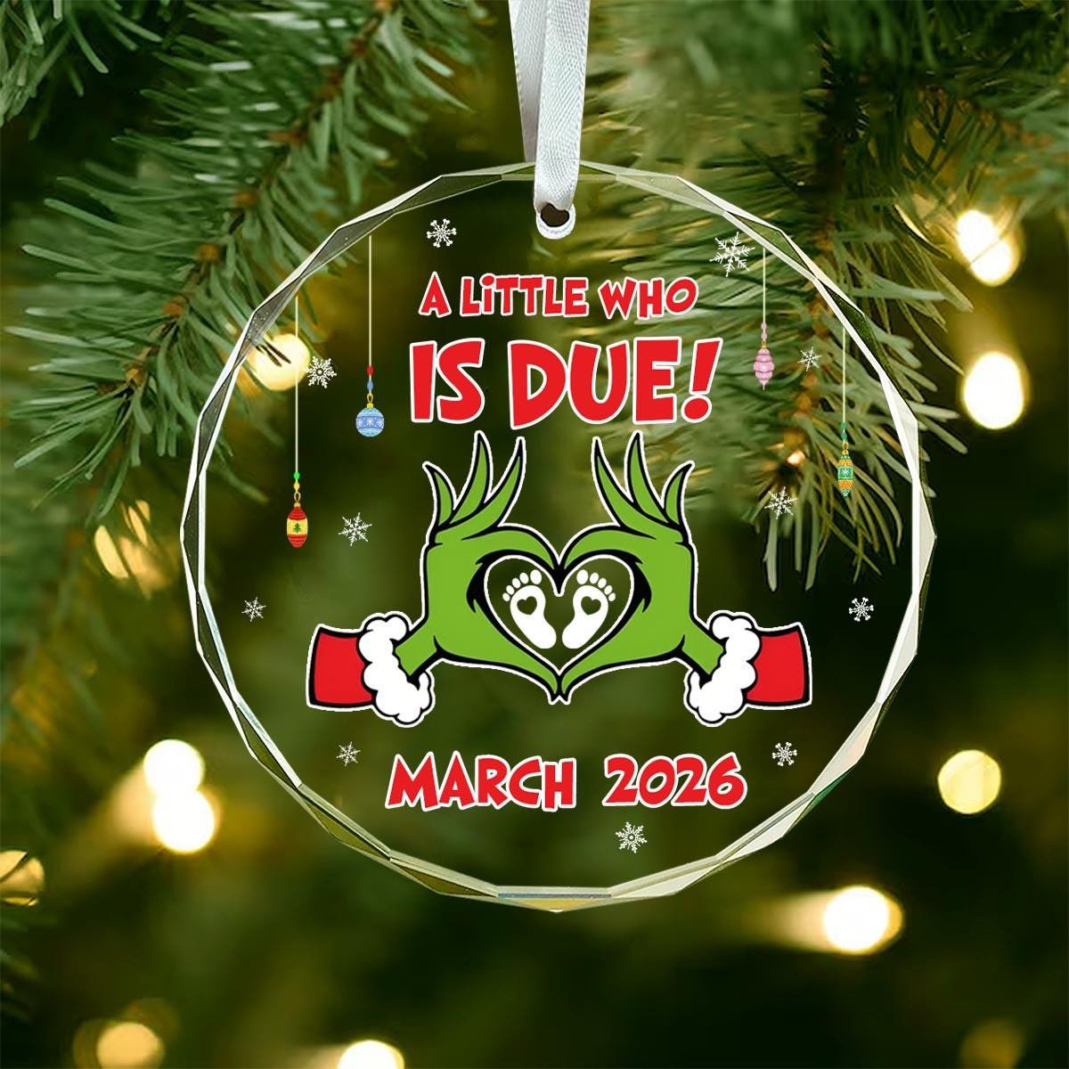 A Little Who is Due Glass Ornament Personalized Baby Announcement Ornament Baby Expecting Ornament New Baby Keepsake Baby Arriving 2026