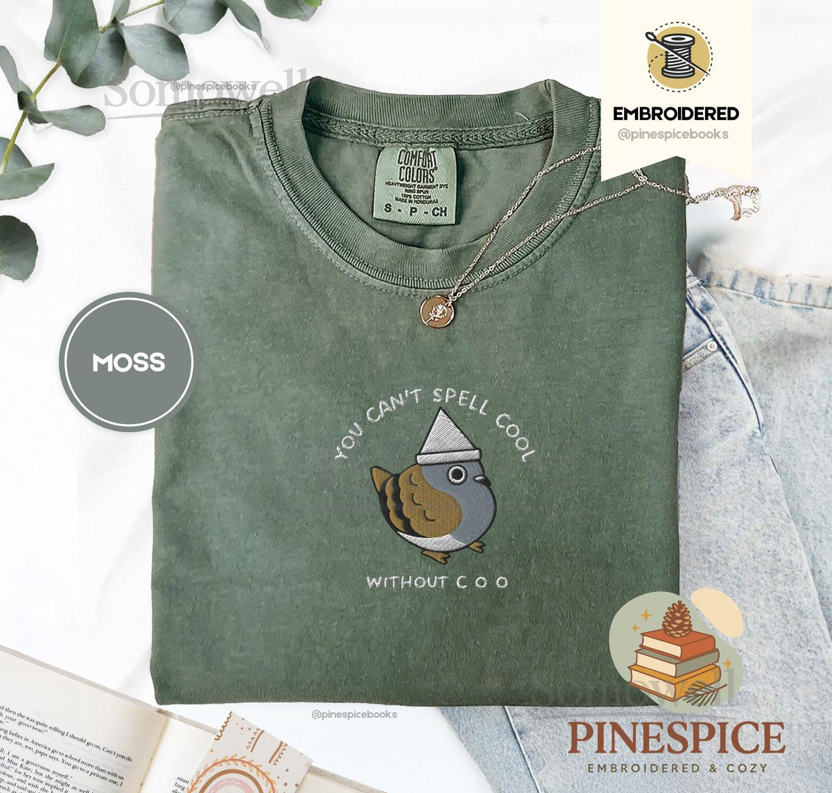 Cant Spell Cool Without Coo Tee Embroidered Pigeon Shirt Funny Bird Lover T-Shirt Comfort Colors 1717 Urban Birdwatcher Tee_11