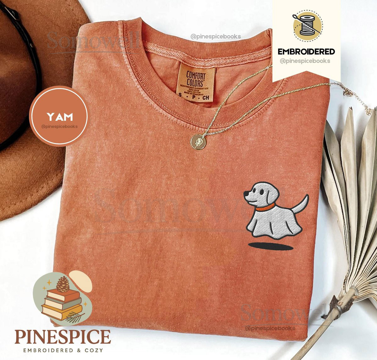 Cute Ghost Dog Tee Embroidered Halloween Dog Shirt Comfort Colors 1717 Cozy Fall T-Shirt Boo Basket Gift Spooky Puppy Tee_27