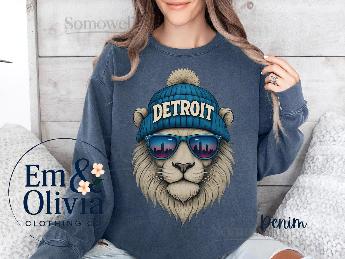 Detroit football crewneck sweatshirt detroit Lions mascot Michigan game day fan gift unisex soft cotton-polyester cozy style_104