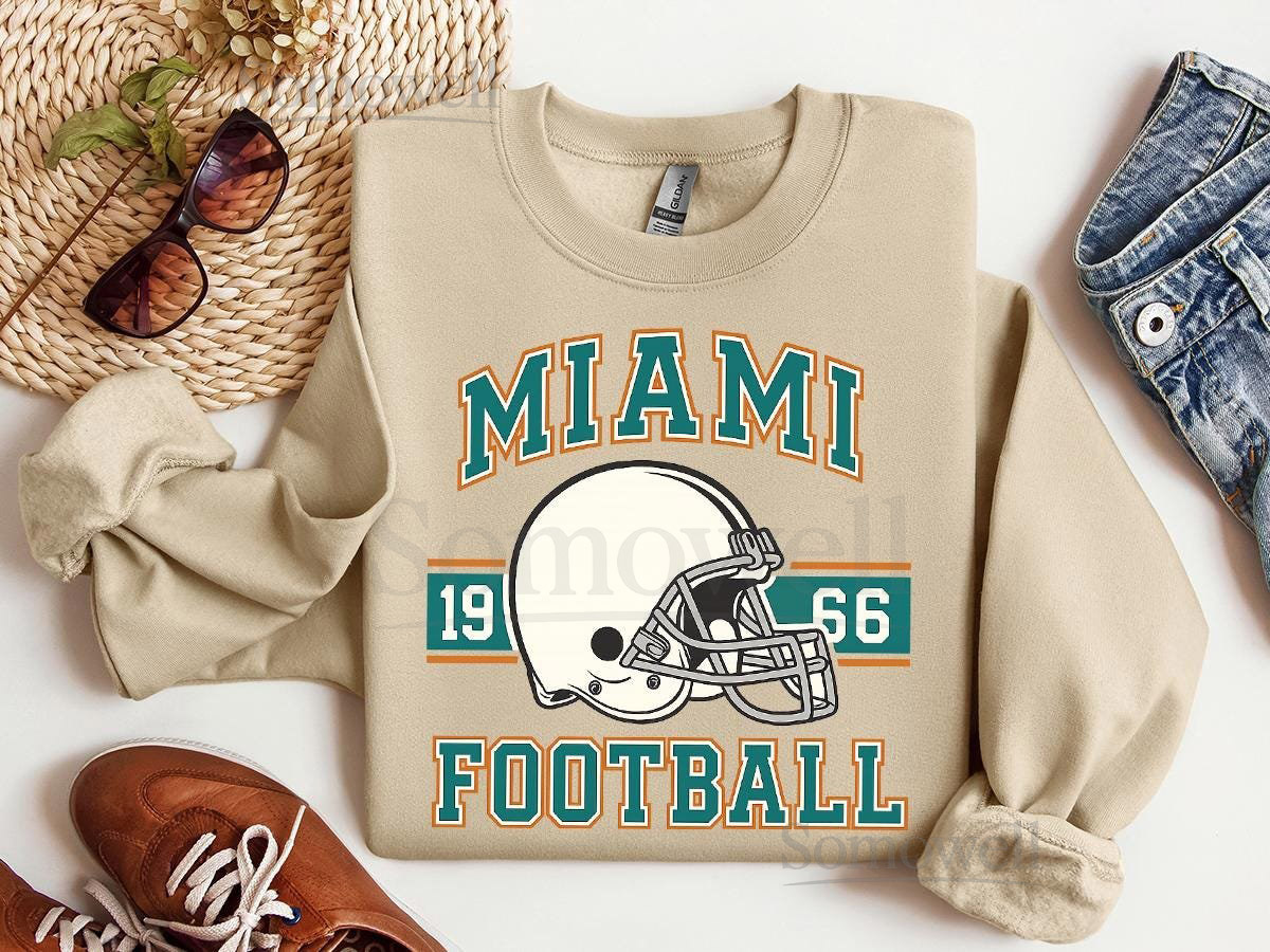 Miami Football Vintage Sweatshirt Retro Miami Football Crewneck Sweater Miami Dolphins Game Day Sweatshirt Dolphin Football Fan Sweater_460
