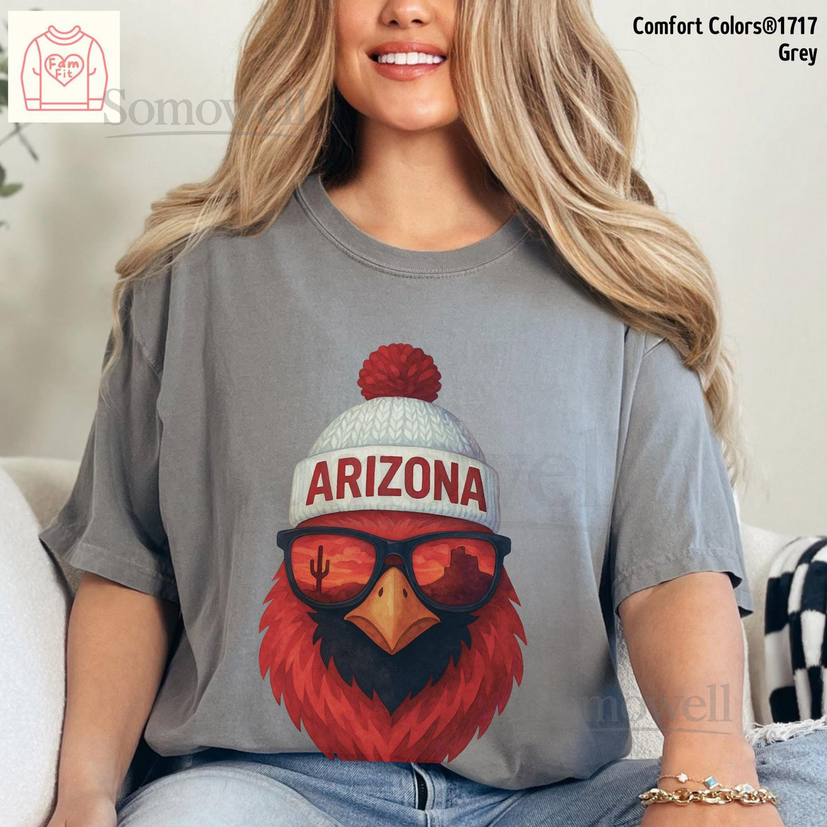 Comfort Colors Arizona Tshirt - Cardinal Bird Watercolor Tee Football Gameday Shirt Famfit17-11_577