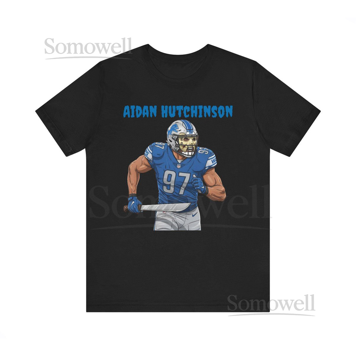 Aidan Hutchinson Detroit Football Halloween Theme Jason Unisex Short Sleeve Tee Perfect Gift for Football Fans_8