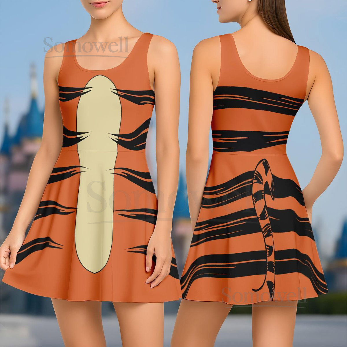 Disney Tigger Skater Dress Winnie The Pooh Tigger Costume Tigger Cosplay Shirt Disneyworld Casual Dress Women Dress Halloween Gift_54