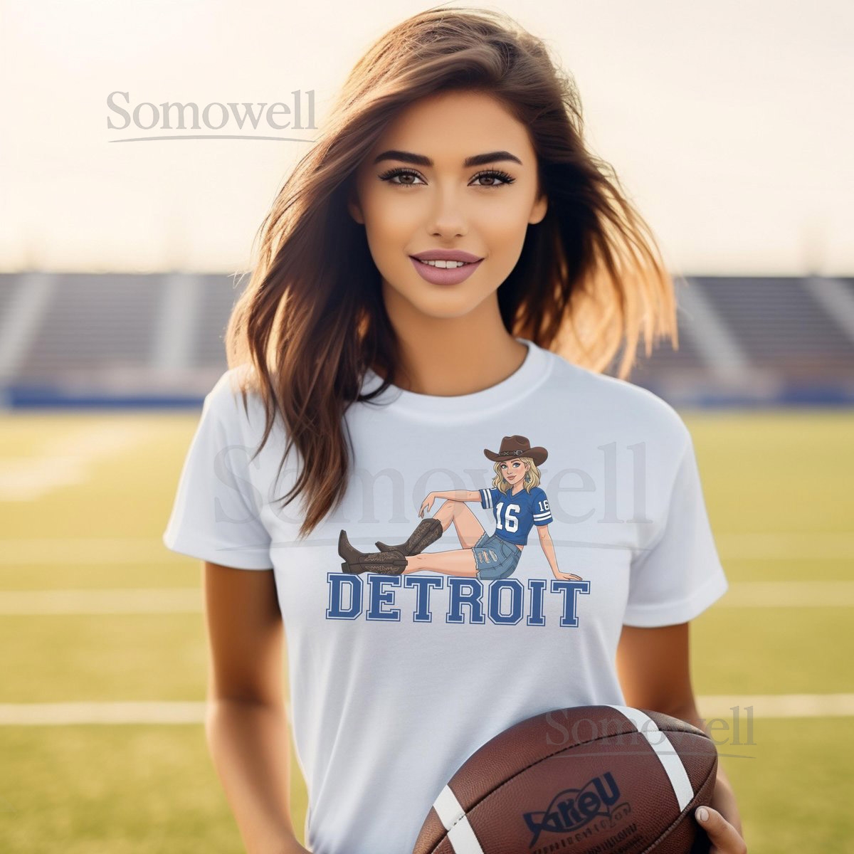 Detroit Lions Girl's Football T-Shirt Cowgirl Style Michigan Tee_244