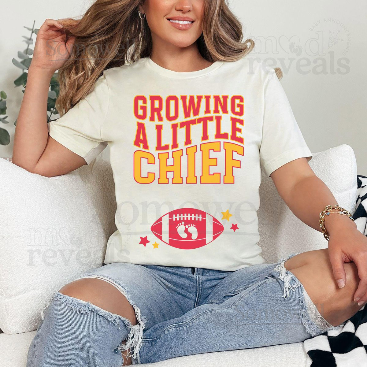 Growing A Little Chief Shirt Kansas City Football Pregnancy Announcement T-Shirt KC Football Baby Reveal to Husband Gift for Expecting_198