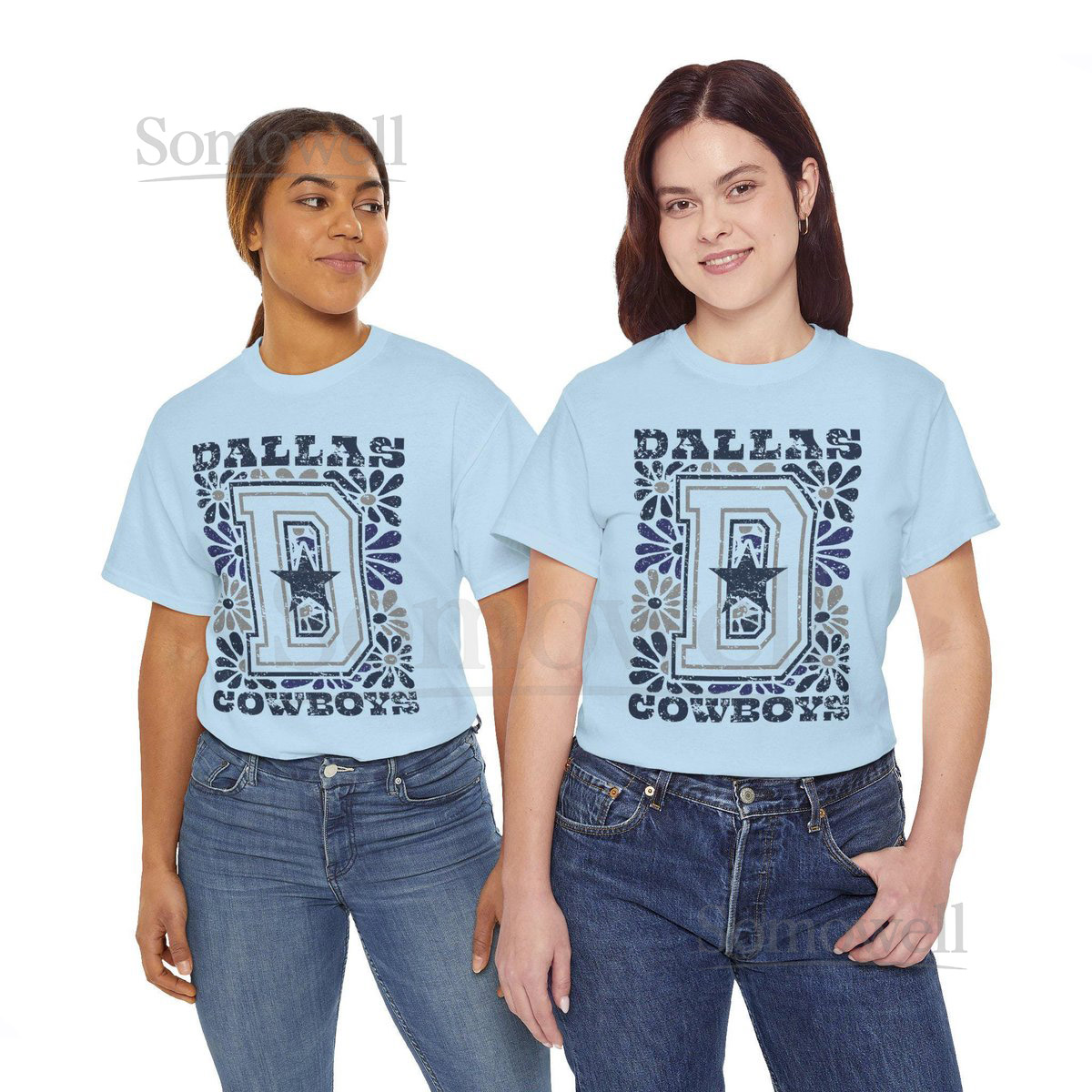 Dallas Cowboys Floral Heavy Cotton Tee Unisex T-Shirt for Game Day Football Fan Gear Athletic Wear Casual Style_131