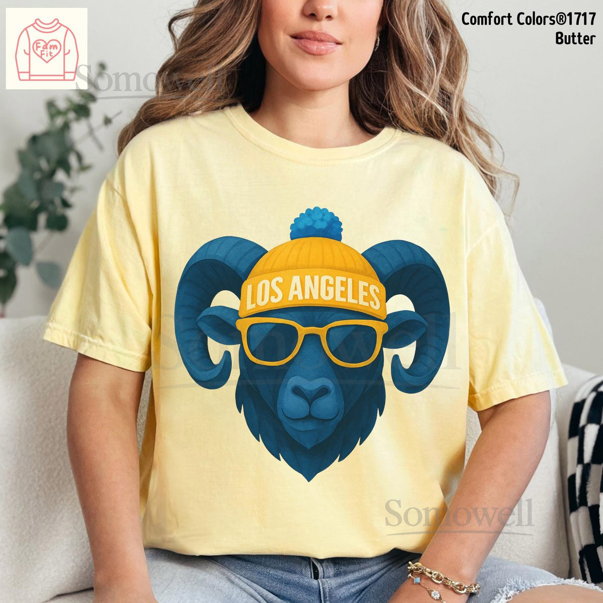 Comfort Colors Los Angeles Tshirt - Ram Watercolor Tee Football Gameday Shirt Famfit19-07_115