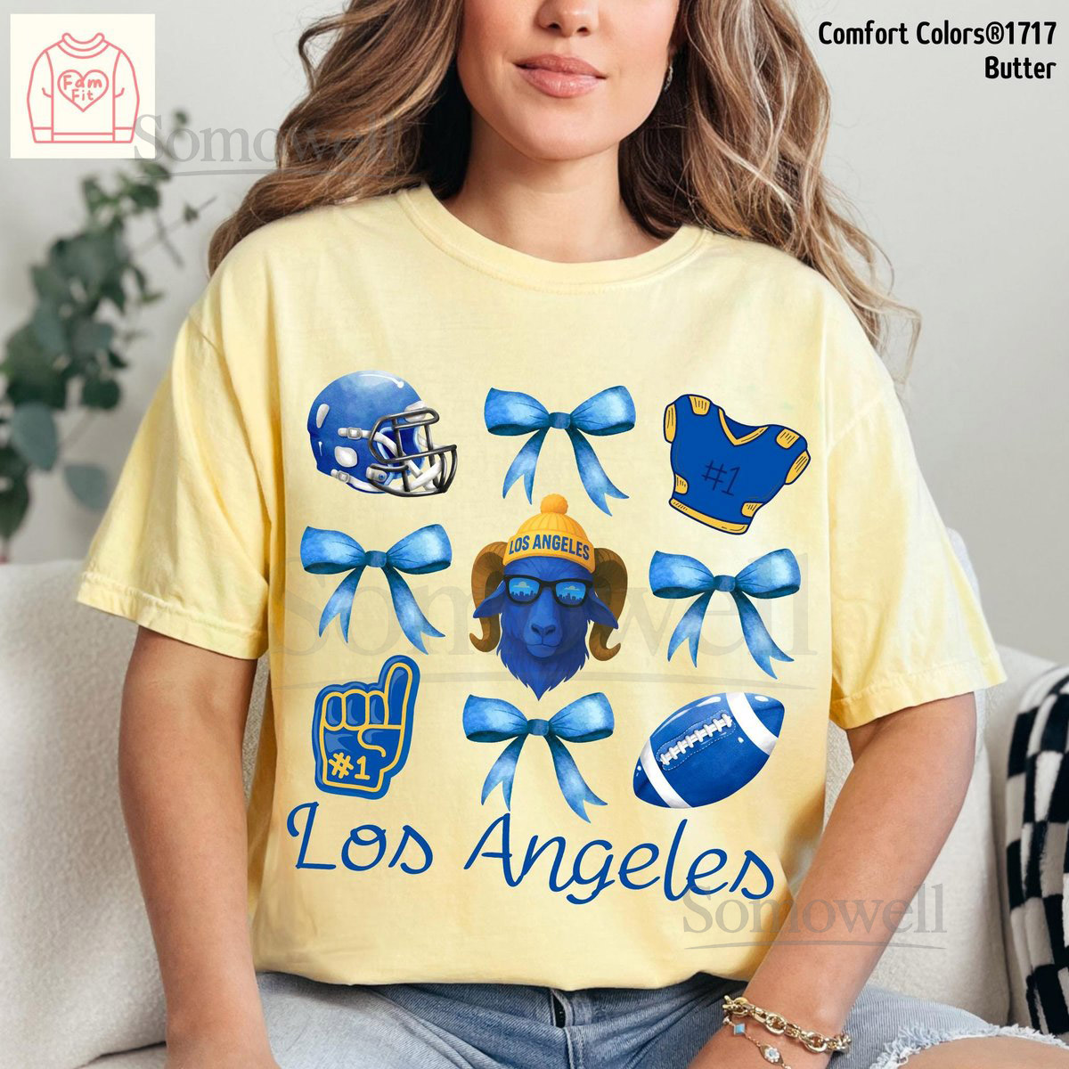 Custom Name Los Angeles Football Bow Shirt - Ram Gameday Coquette Bows Comfort Colors Famfit19-08_124