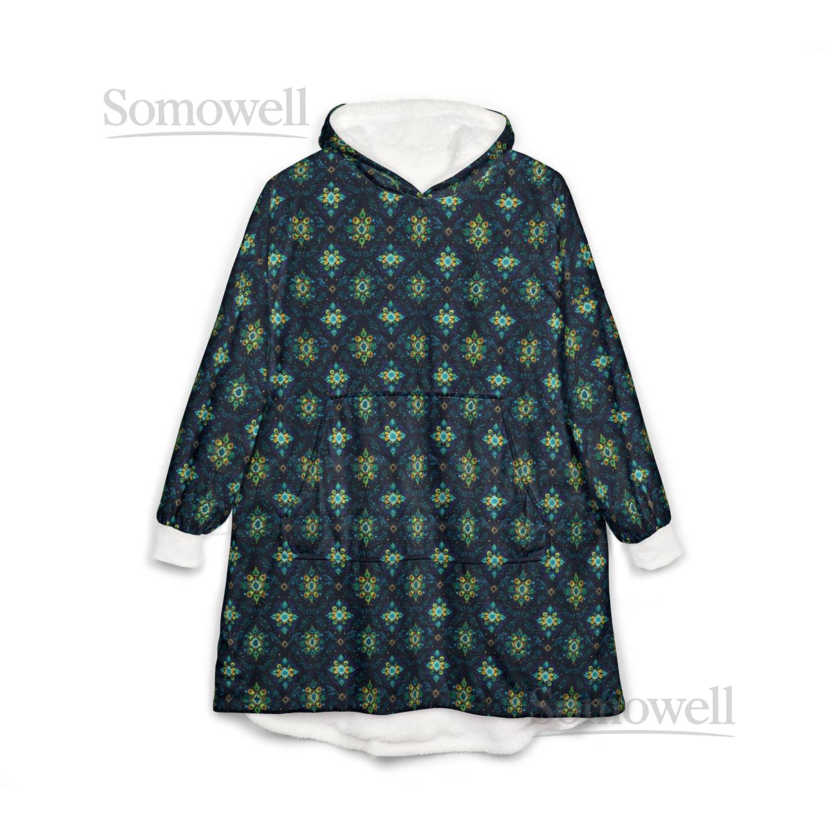 Unisex Hooded Blanket Oversized Wearable Hoodie Blanket One Size Fits All Outdoor Softball Snuggly Hoodie Cloak Festive Green Blue_90