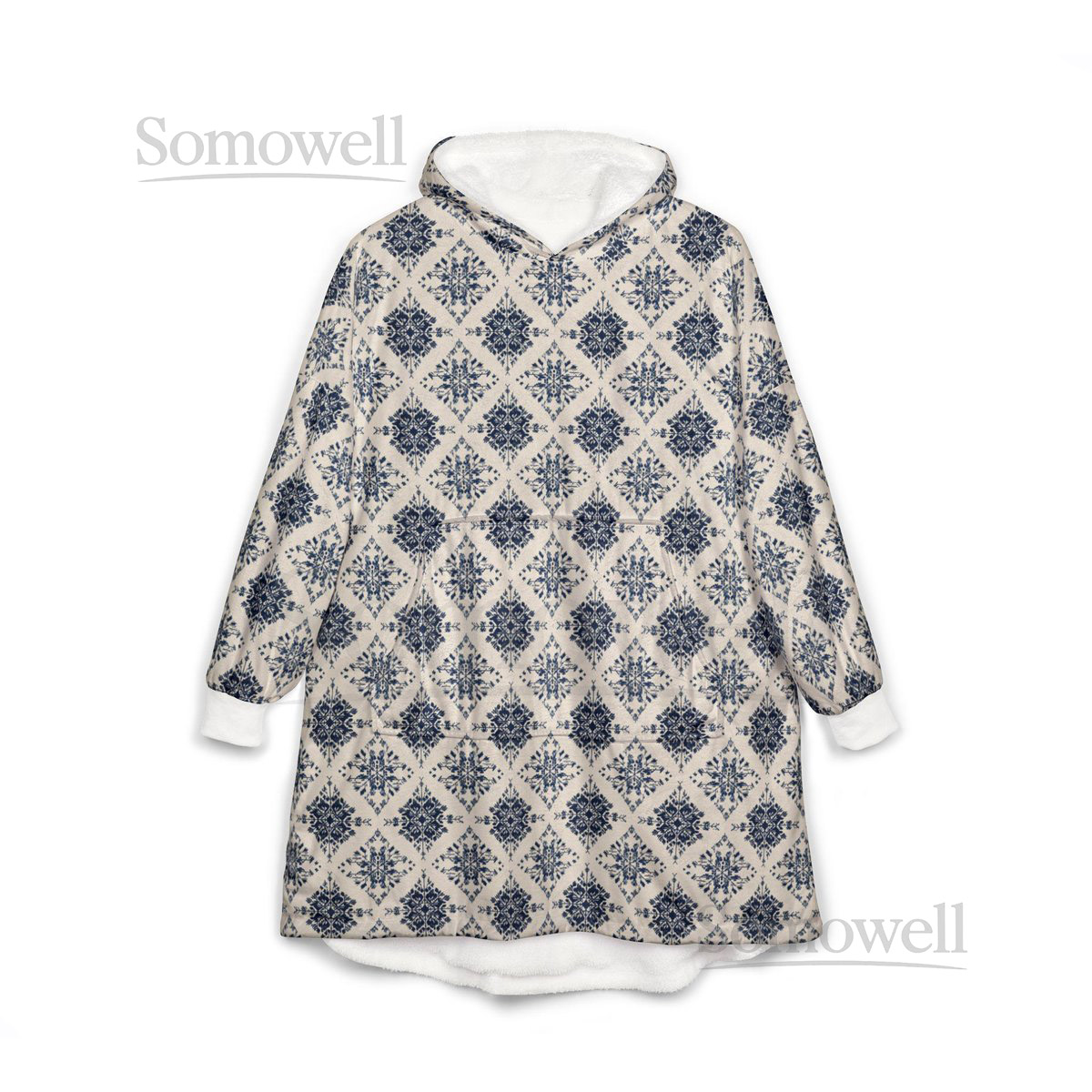 Unisex Hooded Blanket Oversized Wearable Hoodie Blanket One Size Fits All Outdoor Softball Snuggly Hoodie Cloak Damask Pattern_89