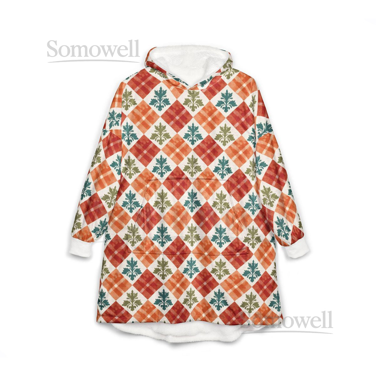 Unisex Hooded Blanket Oversized Wearable Hoodie Blanket One Size Fits All Outdoor Softball Snuggly Hoodie Cloak Colorful Damask Print_83