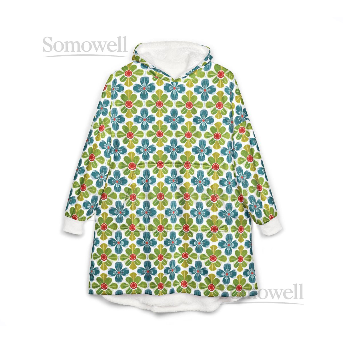 Unisex Hooded Blanket Oversized Wearable Hoodie Blanket One Size Fits All Outdoor Softball Snuggly Hoodie Cloak Colorful Floral Print_86