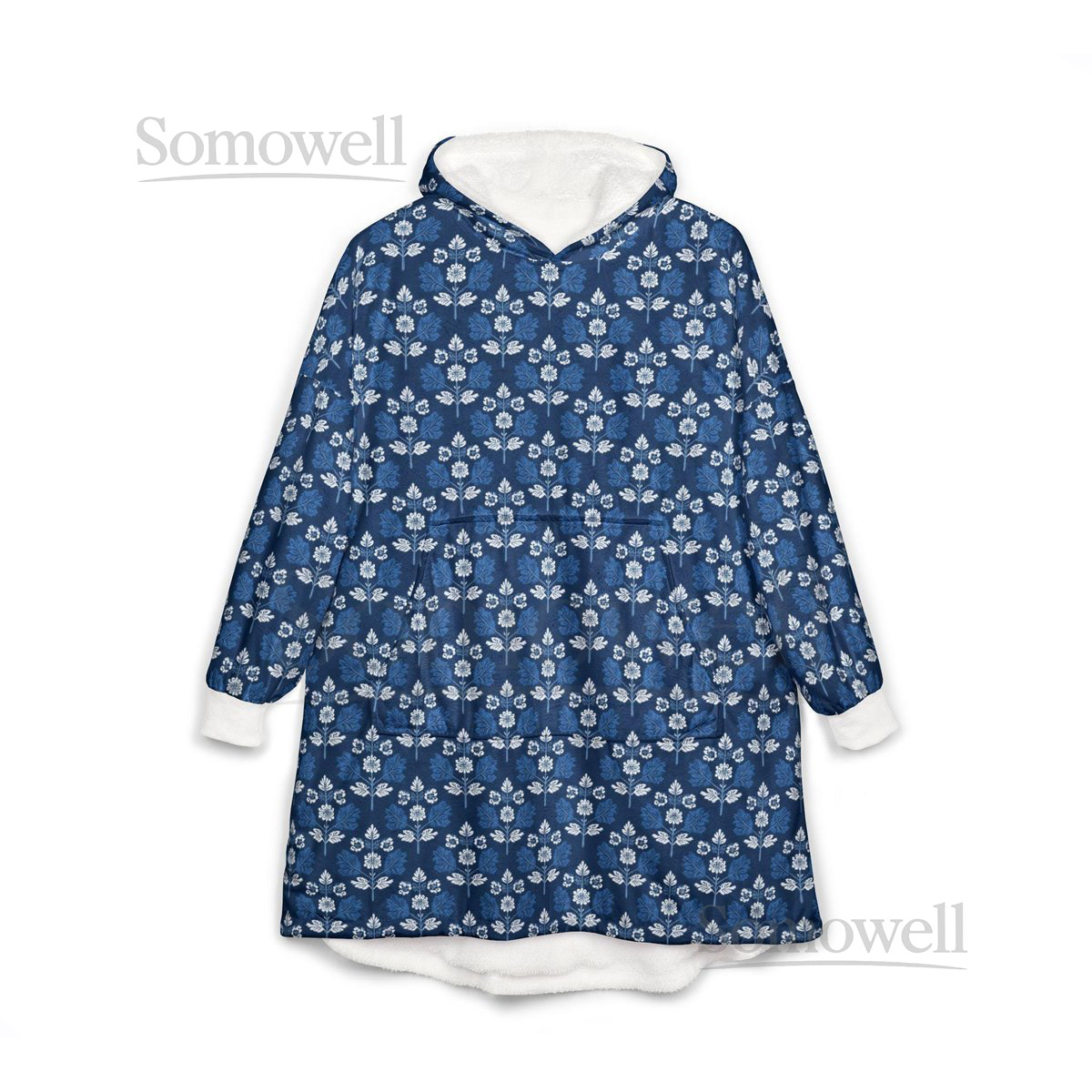 Unisex Hooded Blanket Oversized Wearable Hoodie Blanket One Size Fits All Outdoor Softball Snuggly Hoodie Cloak Blue Floral Print_82