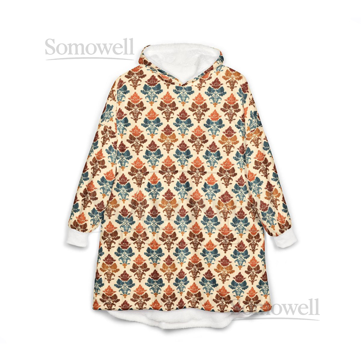 Unisex Hooded Blanket Oversized Wearable Hoodie Blanket One Size Fits All Outdoor Softball Snuggly Hoodie Cloak Colorful Damask Print_85