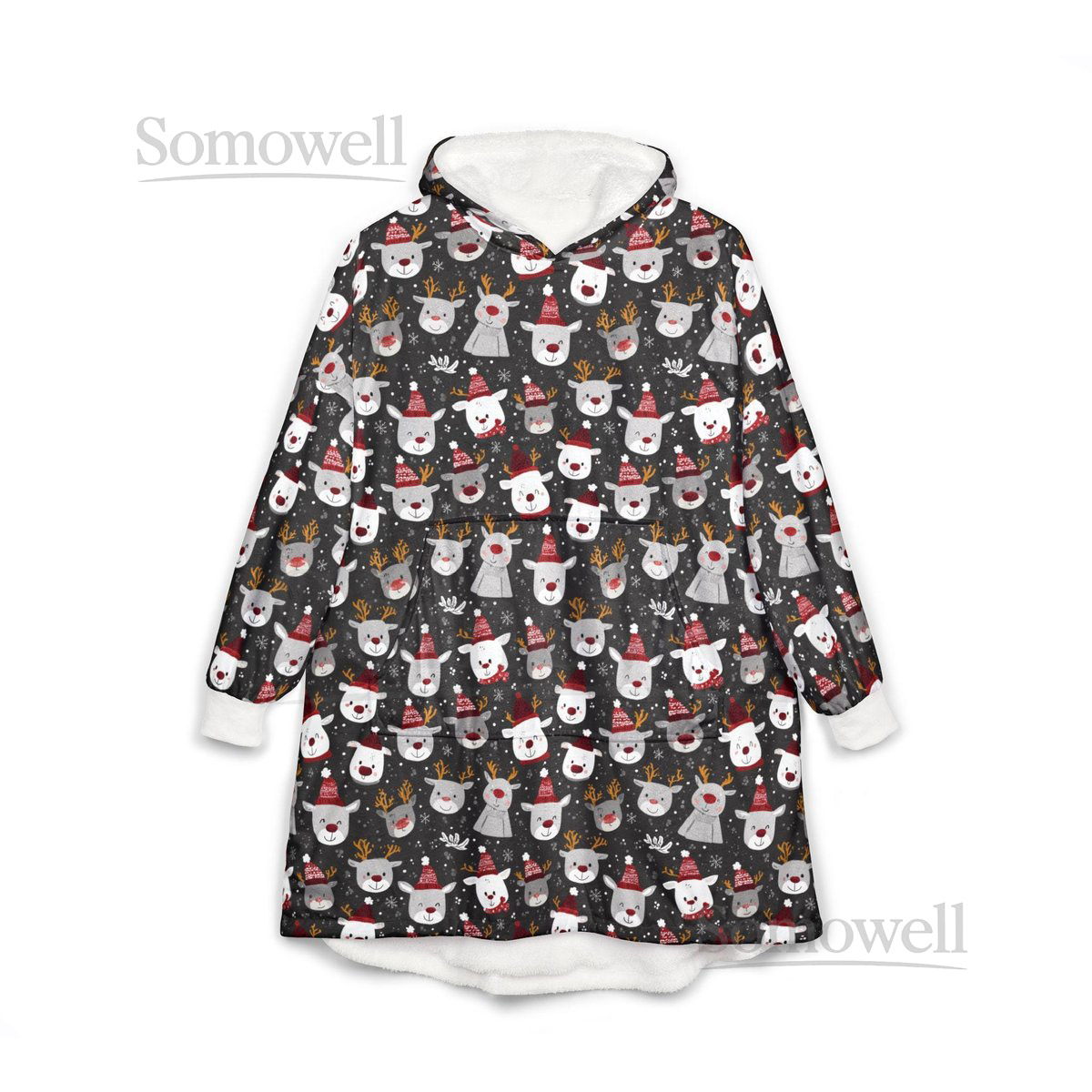 Unisex Hooded Blanket Oversized Wearable Hoodie Blanket One Size Fits All Outdoor Softball Snuggly Hoodie Cloak Scandinavian Reindeer_97