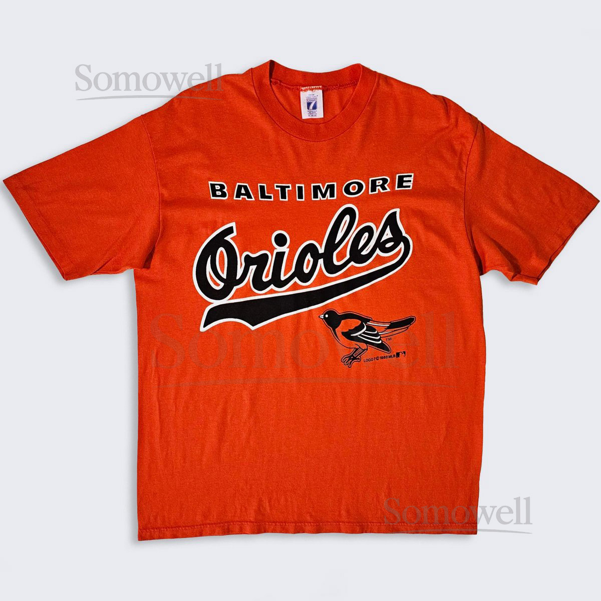 Baltimore Orioles Vintage 80s Logo 7 T-Shirt - Single Stitch MLB Baseball Orange Tee - Size Men's Extra Large XL - FREE Shipping_102