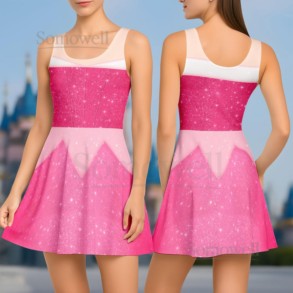 Princess Aurora Skater Dress Disney Princess Women Dress Disneybound Cosplay Costume Halloween Party Shirt Pink Dress Gift For Her_152
