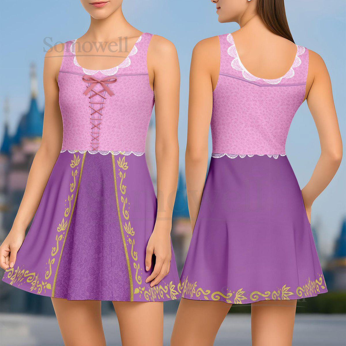 Princess Rapunzel Skater Dress Disney Tangled Princess Women Dress Disneybound Cosplay Costume Halloween Party Dress Gift For Her_154