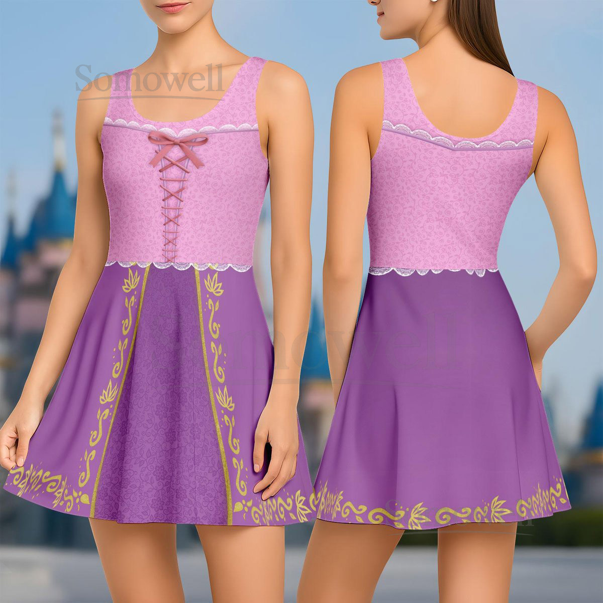 Princess Rapunzel Skater Dress Disney Tangled Women Dress Disneybound Cosplay Costume Halloween Party Princess Dress Gift For Her_155
