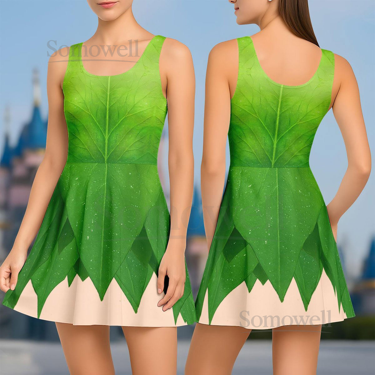 Princess Tinker Bell Skater Dress Disney Green Fairy Princess Women Dress Disneybound Cosplay Costume Halloween Dress Gift For Her_157