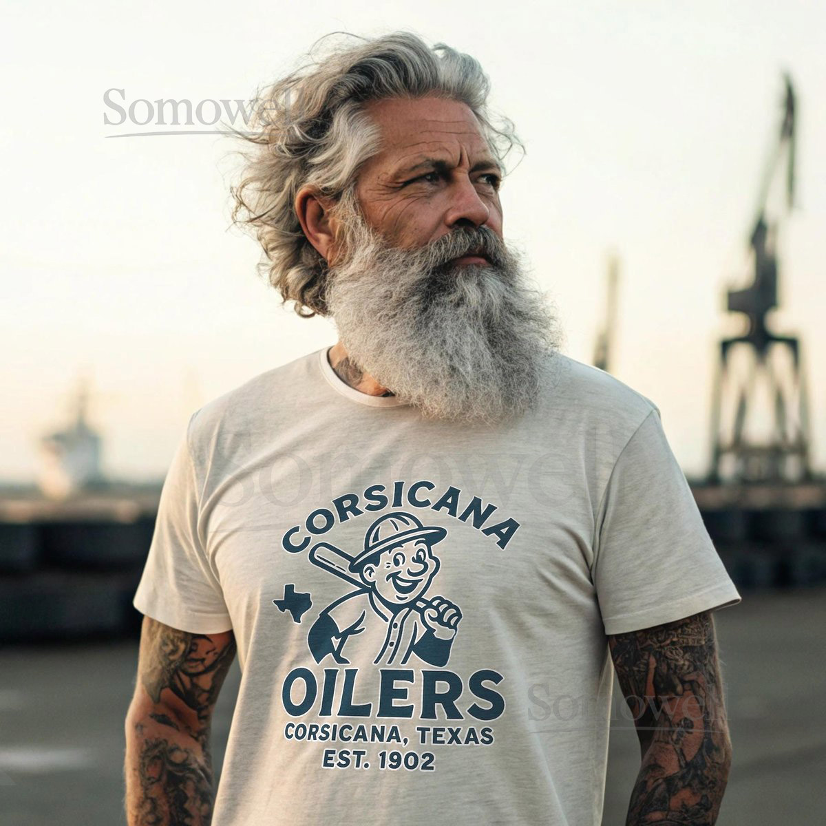 Corsicana Oilers Vintage T Shirt Defunct Minor League Baseball Corsicana Texas Baseball Shirt Oilman Mascot Retro Throwback Blue Tee Classic_111