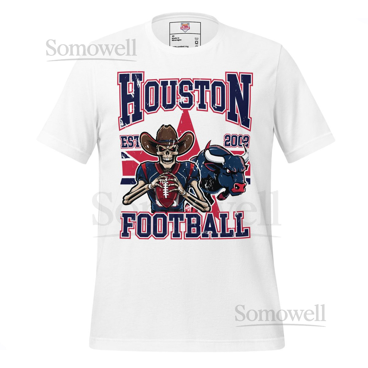 Houston Football Fan Gift T-Shirt Skeleton Player H-Town Sports A_229