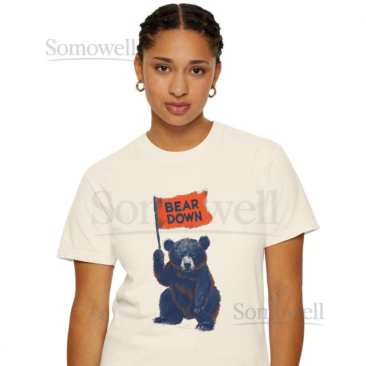Vintage Chicago Bears T-Shirt Retro Cartoon Bear Flag Tee_1071