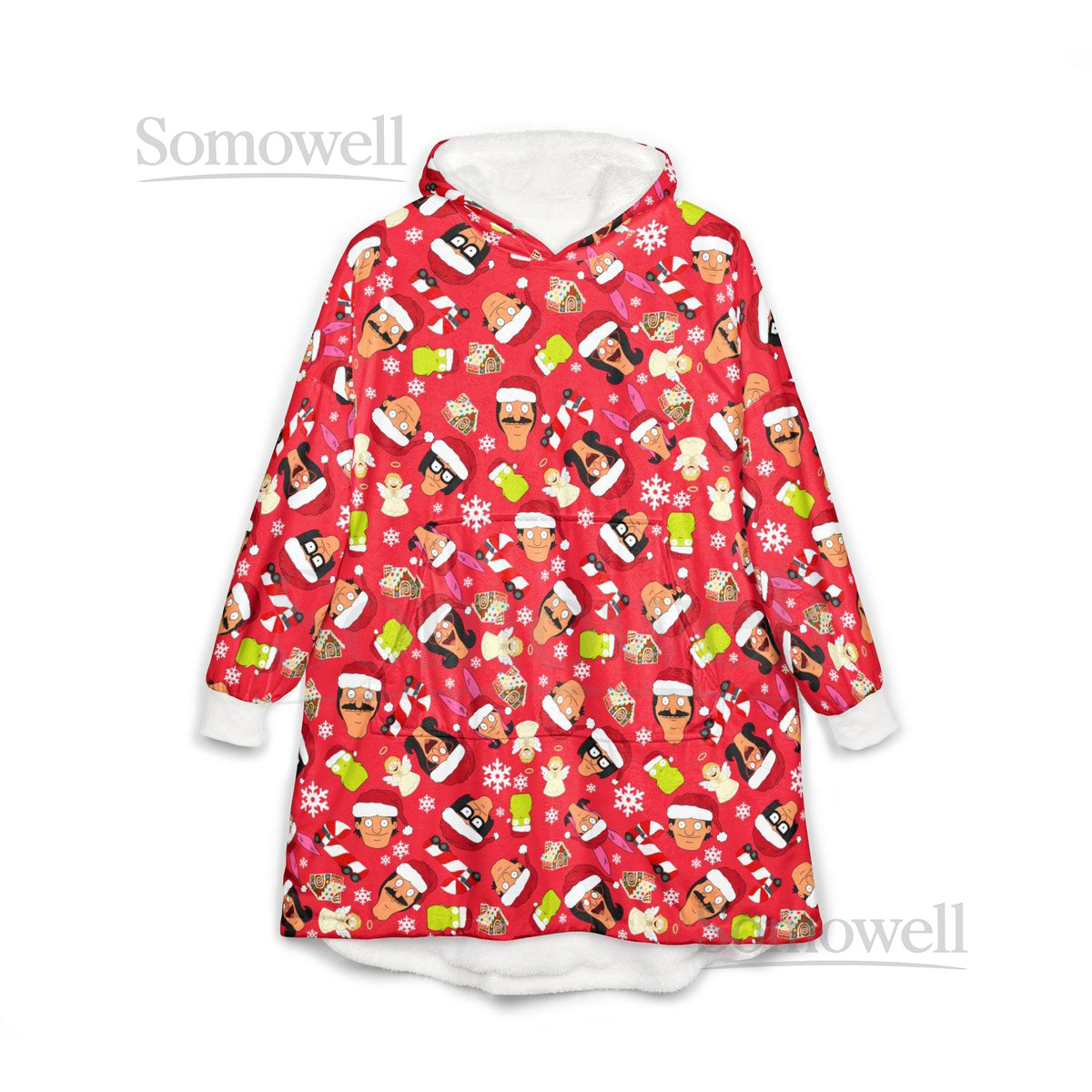 Bob's Burgers ChristmasHooded Blanket Tina Gene Louise Bob Linda Belcher Teddy Cozy Unisex Hooded Blanker Gift For Her For Him Xmas_10