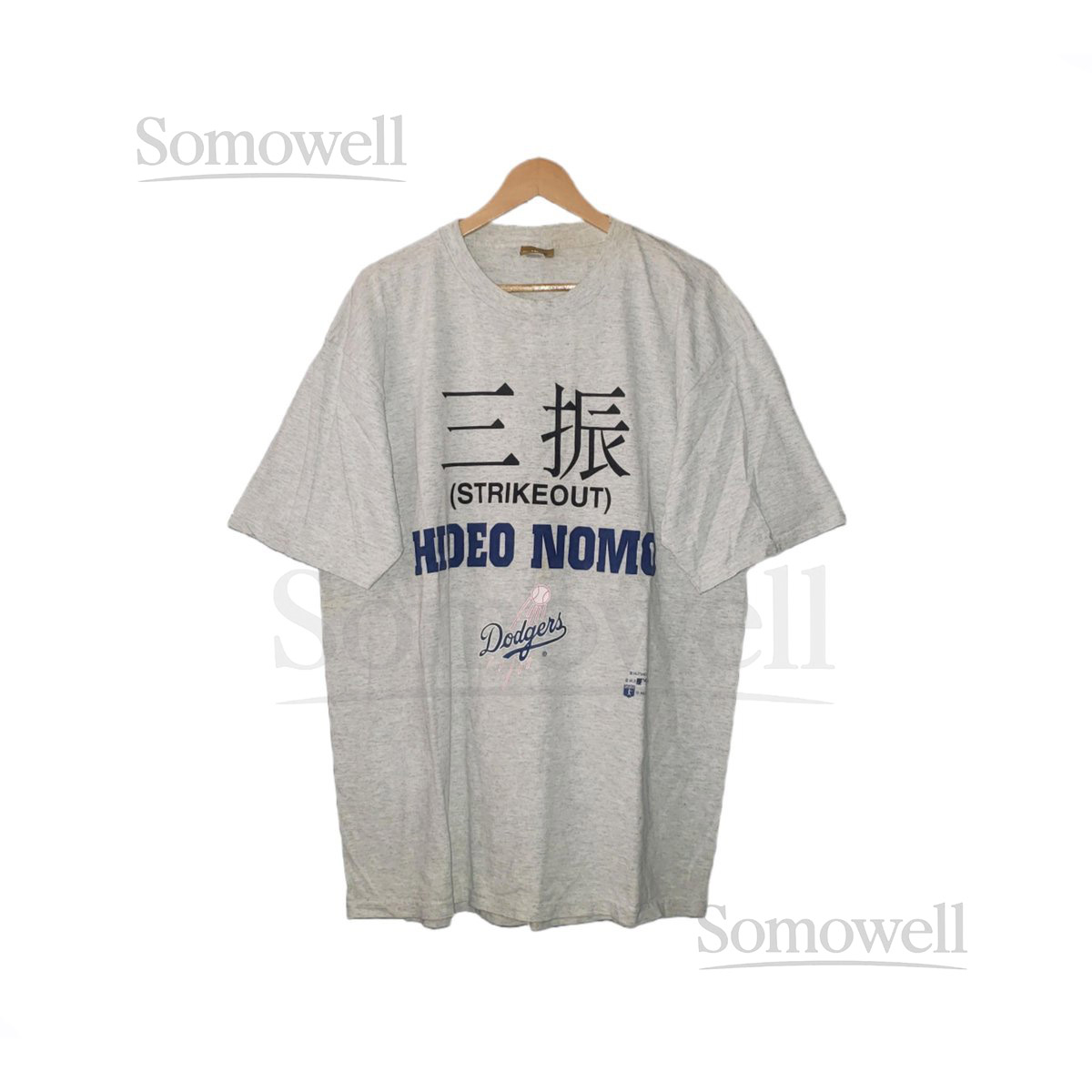 Vintage 1995 L.A. Dodgers Hideo Nomo MLB Baseball T-Shirt Gray Single Stitch Shirt XL_997