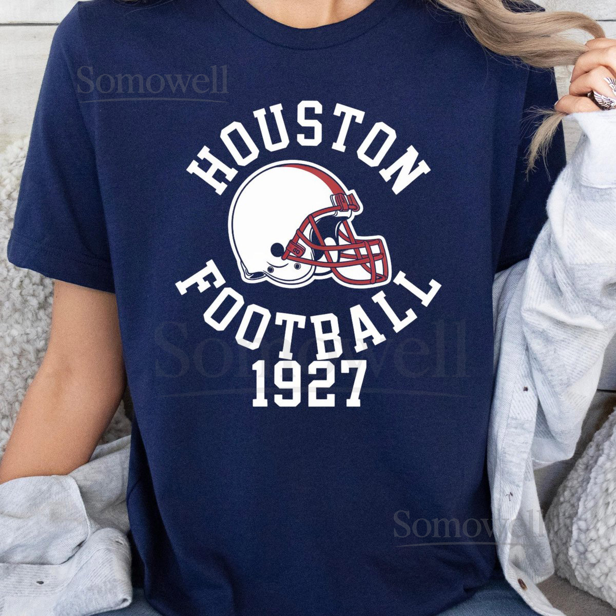 Vintage Houston Football Crewneck Sweatshirt - Retro Texas Varsi_954