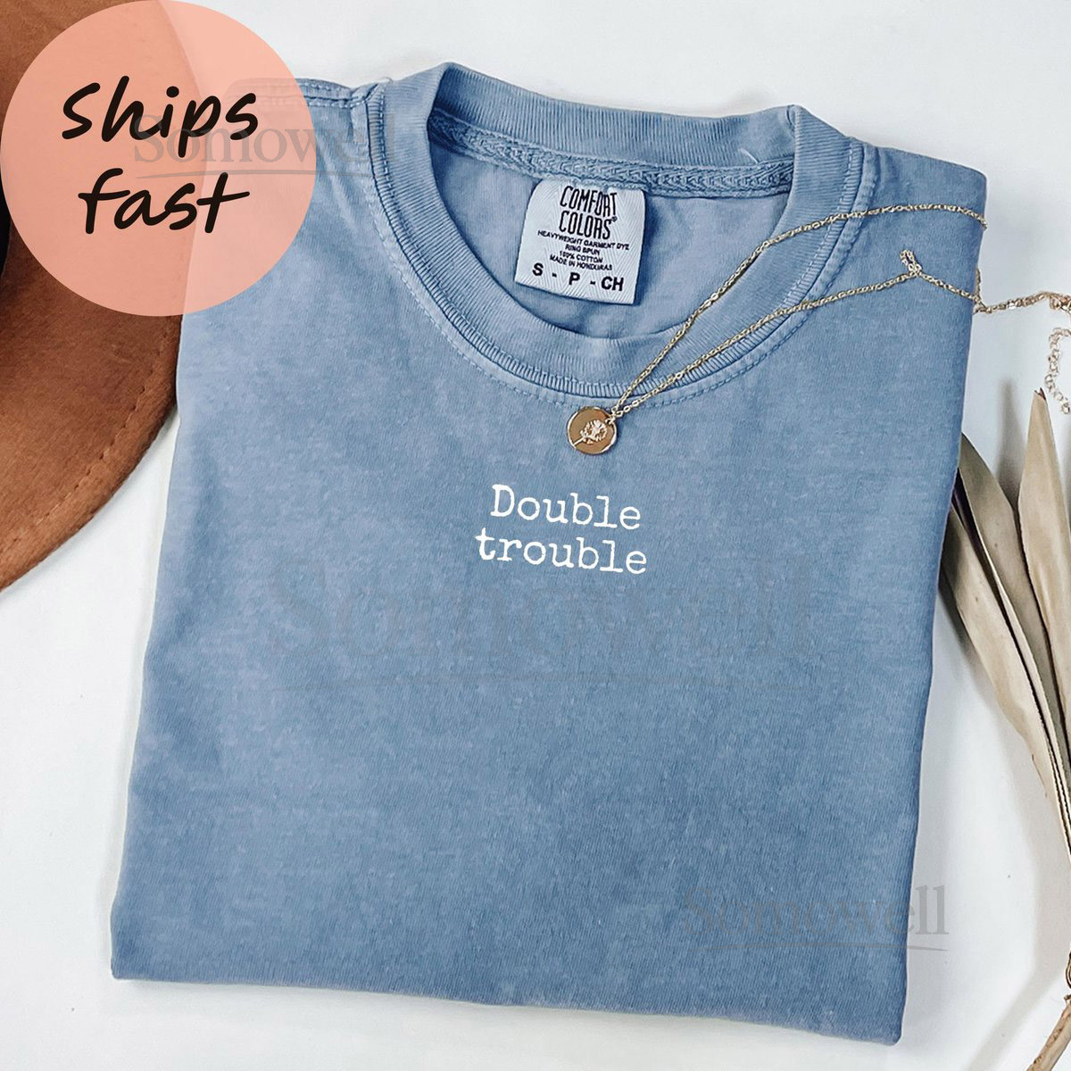 Comfort Colors Double Trouble Shirt Sarcastic Shirt Funny Sibling Shirt Matching Shirt Gift for Twins Gift for Sister Gift for Friend_79