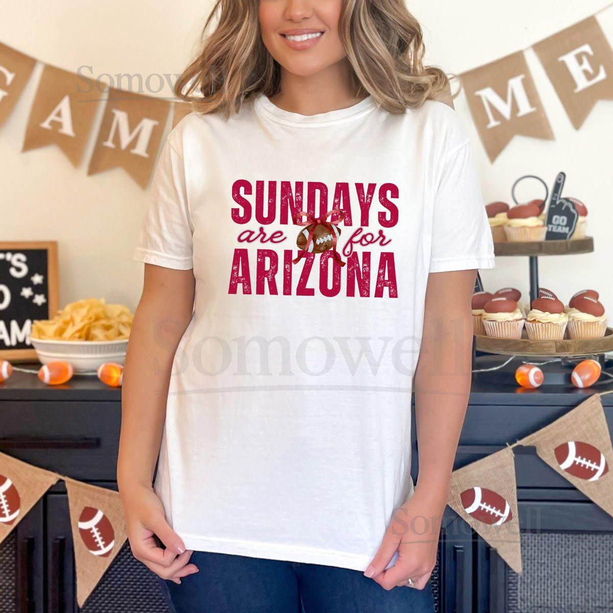 Arizona Football Bow and Varsity Shirt - Comfort Colors Tee Retro Cardinal Red Birds Gameday Outfit Nation League Football Shirt for Her_56